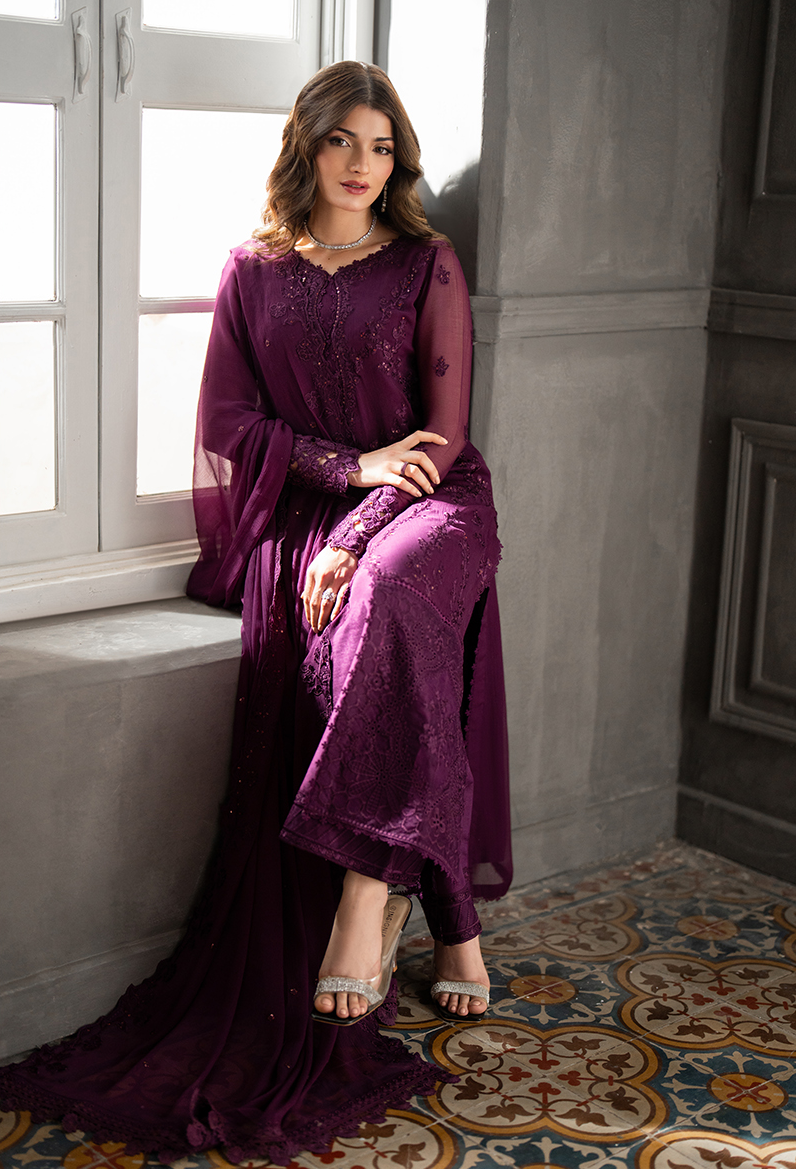 Azure Wedding Festive Luxury Chiffon Embroidered Collection Rose Noir