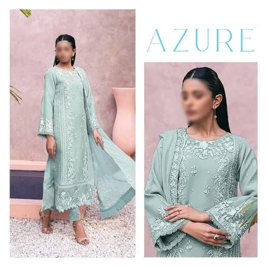 Azure Luxury Chiffon Embroidered Unstitched 3 Piece - Candy Bliss