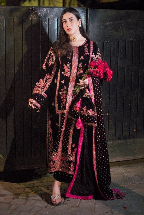 Aneelas Luxury Velvet Embroidered Suit Unstitced 3 Piece - Oceans