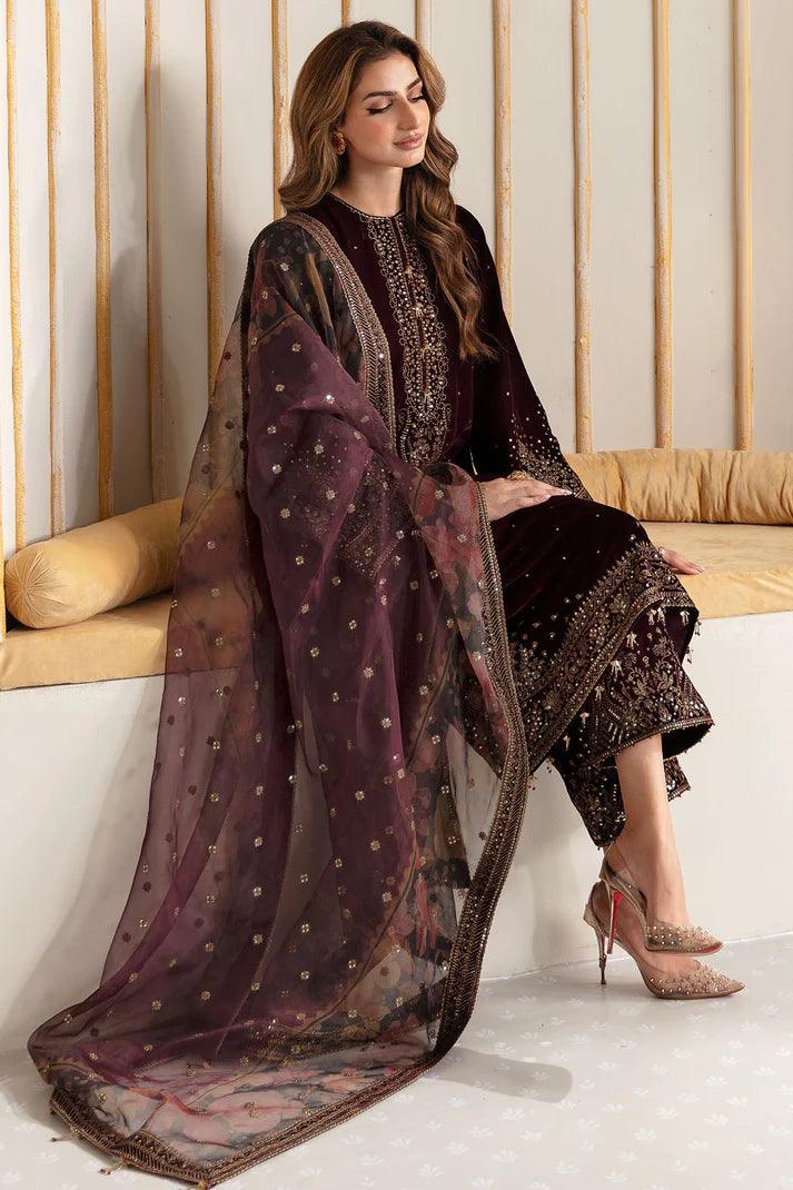 Jazmin Embroidered Velvet Formal 3 Pieces Unstitched JZ-VF-2225 Luxury Collection
