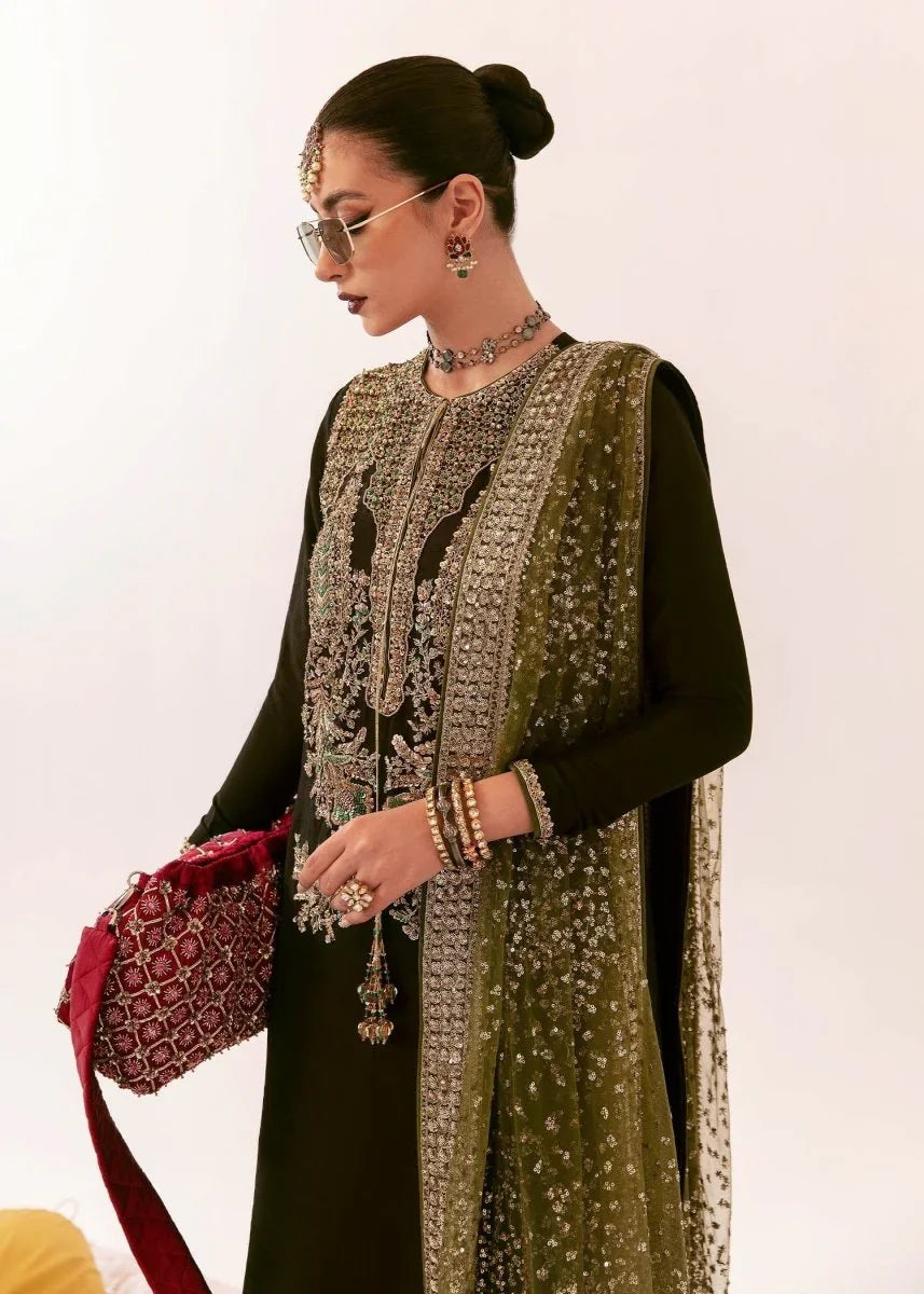 Hussain Rehar Raw Silk Hand Embroidered Unstitched 3 Piece - Darya - 3 Pieces Raw Silk - Zainabjees