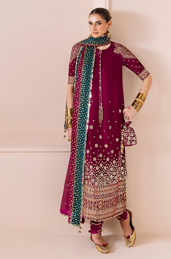 Jazmin Luxury Velvet Embroidered 3 Piece Unstitched - CVF D-02