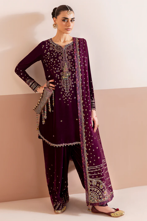 Jazmin Chandani Embroidered Velvet Unstitched 3Pc Suit CVF D-05