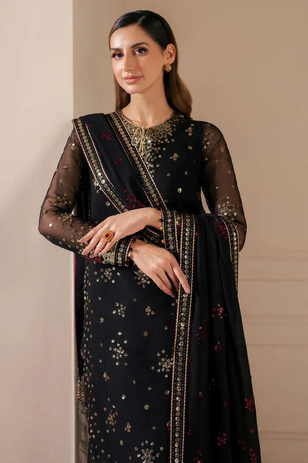 Jazmin Luxury Chiffon Embroidered 3 Pc Collection Unstitched UC - 3070 - 3 Pieces Chiffon - Zainabjees