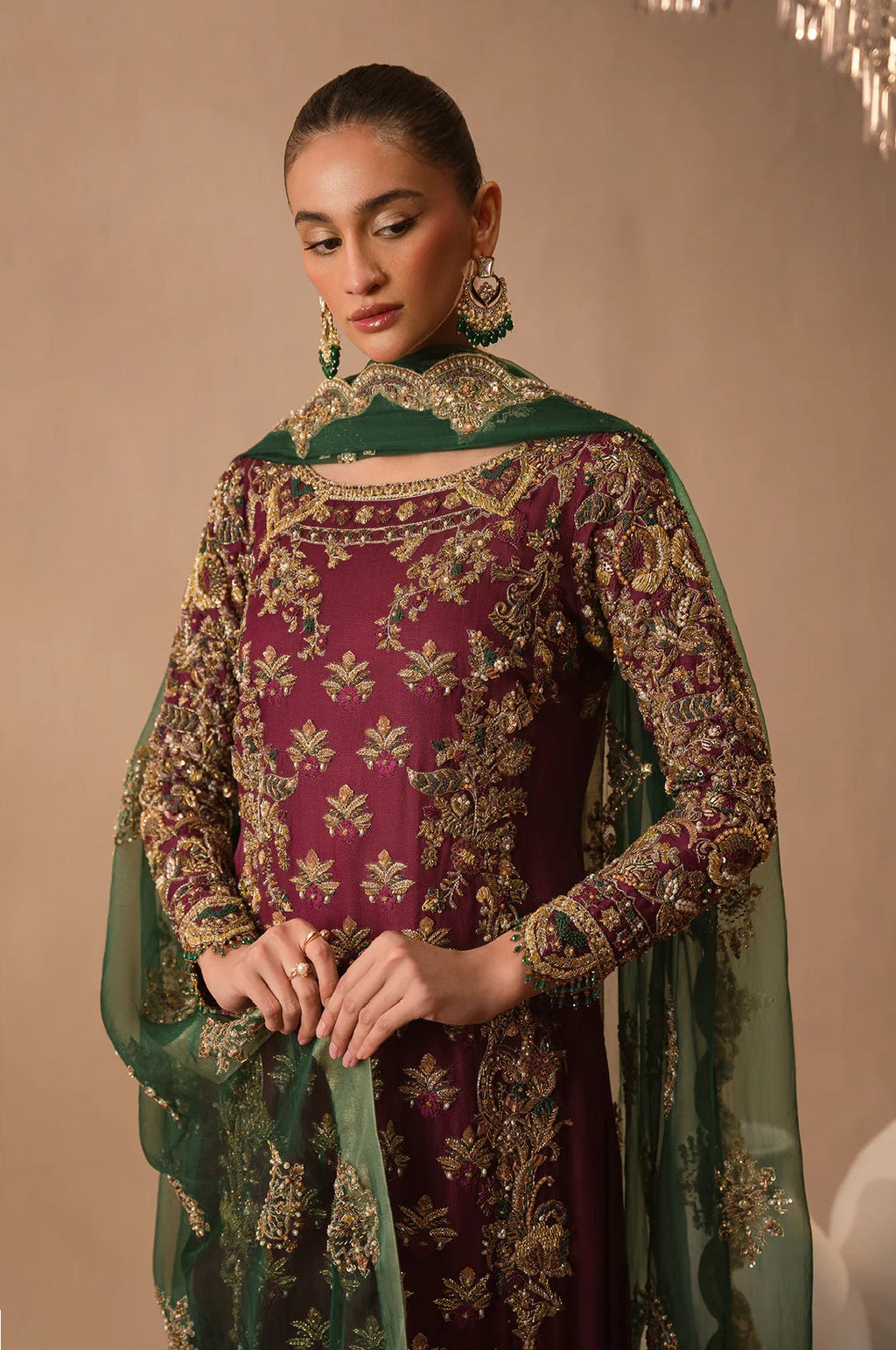 Abeera Usman Raw Silk Handwork Embroidered 3 Pcs Unstitched Burgundy Dusk