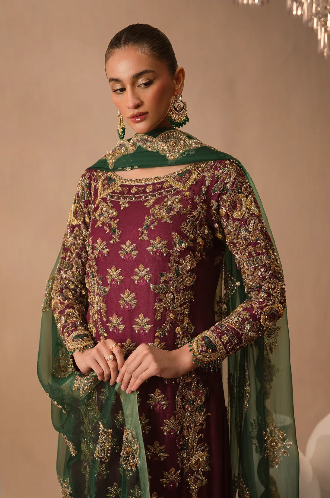 Abeera Usman Raw Silk Handwork Embroidered 3 Pcs Unstitched Burgundy Dusk