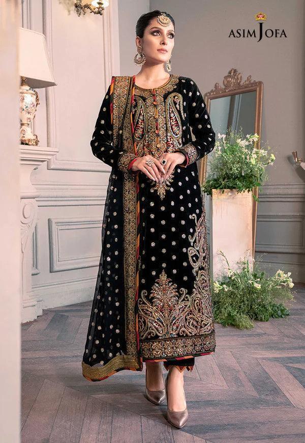 Asim Jofa - The Ayeza Edit Makhmal Royal Velvet Collection Unstitched 3 Pc - AJAM - 02 - 3 pieces Velvet - Zainabjees