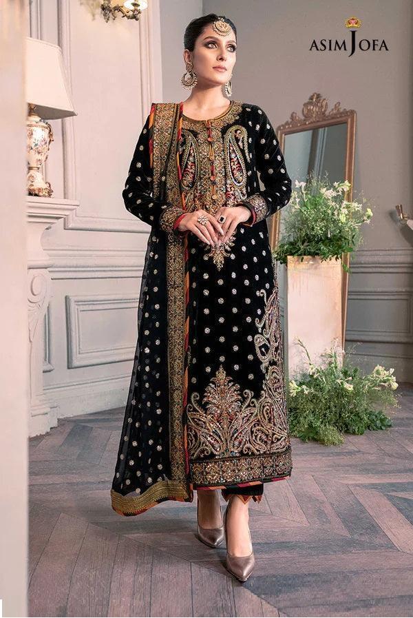Asim Jofa - The Ayeza Edit Makhmal Royal Velvet Collection Unstitched 3 Pc - AJAM - 02 - 3 pieces Velvet - Zainabjees
