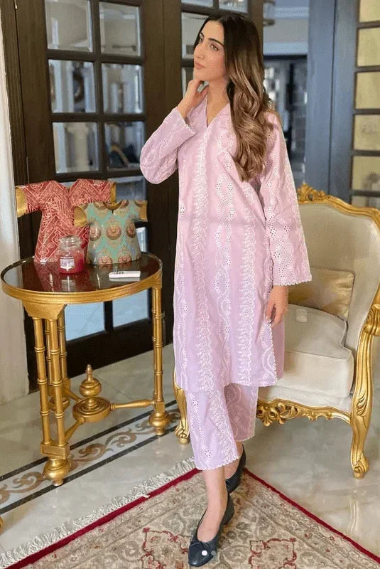 Naarj Luxury Lawn Collection Unstitched 3 Pieces Pink - 3 Pieces Lawn - Zainabjees