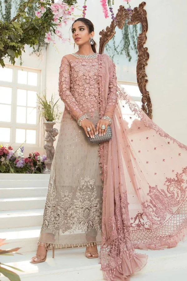 Maria.B Unstitched Mbroidered 3 Piece Unstitched - Coffee and Ash Pink (BD - 2101) - 3 Pieces Lawn - Zainabjees
