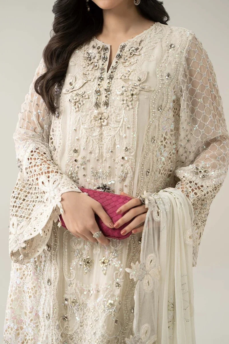 Maria B Luxury Pure Chiffon Embroidered 3 Piece Unstitched BDS - 3007 - 3 Pieces pure Chiffon - Zainabjees