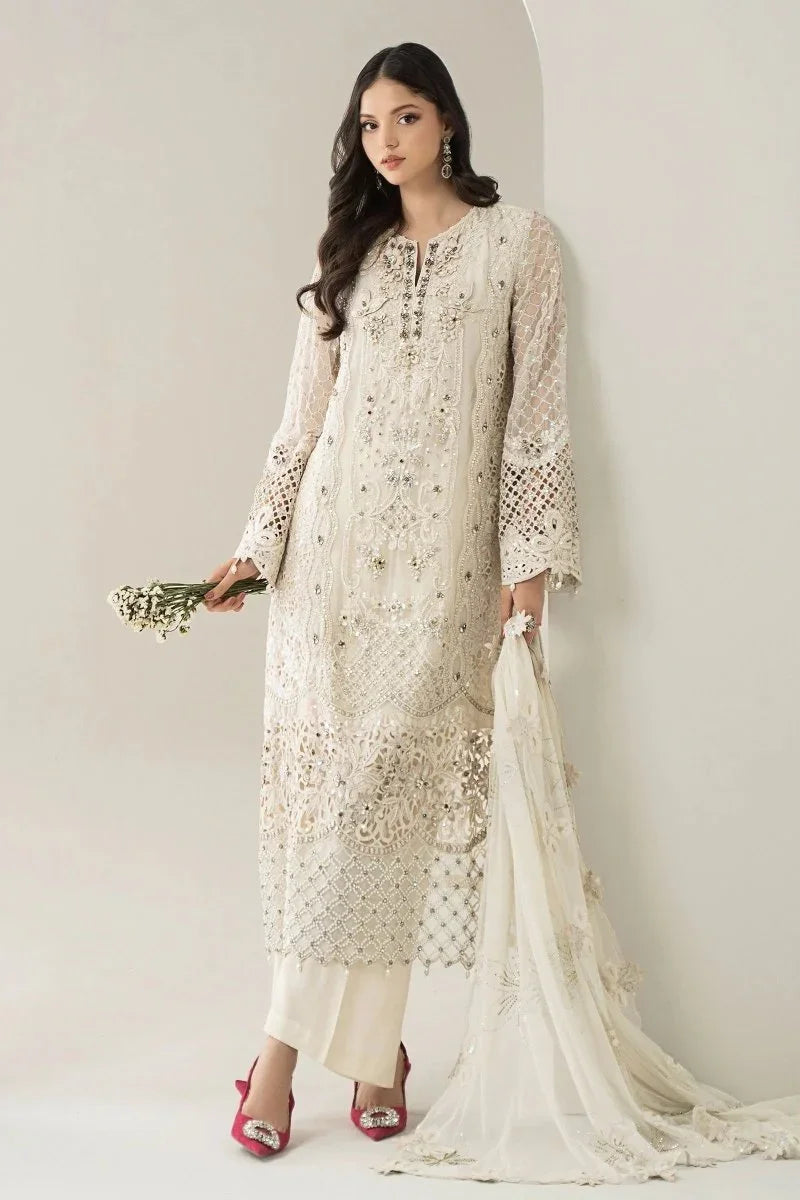 Maria B Luxury Pure Chiffon Embroidered 3 Piece Unstitched BDS - 3007 - 3 Pieces pure Chiffon - Zainabjees