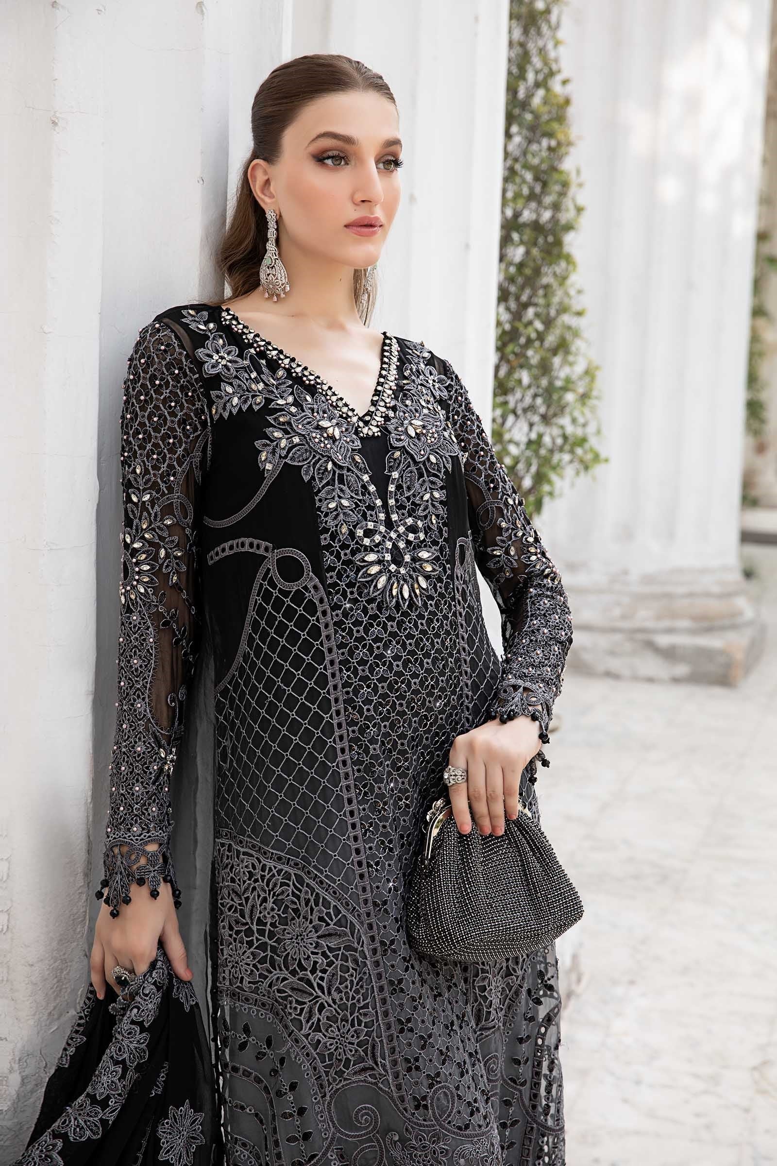 Maria.B Unstitched Embroidered Chiffon Suit 3 Pcs | MPC-24-101