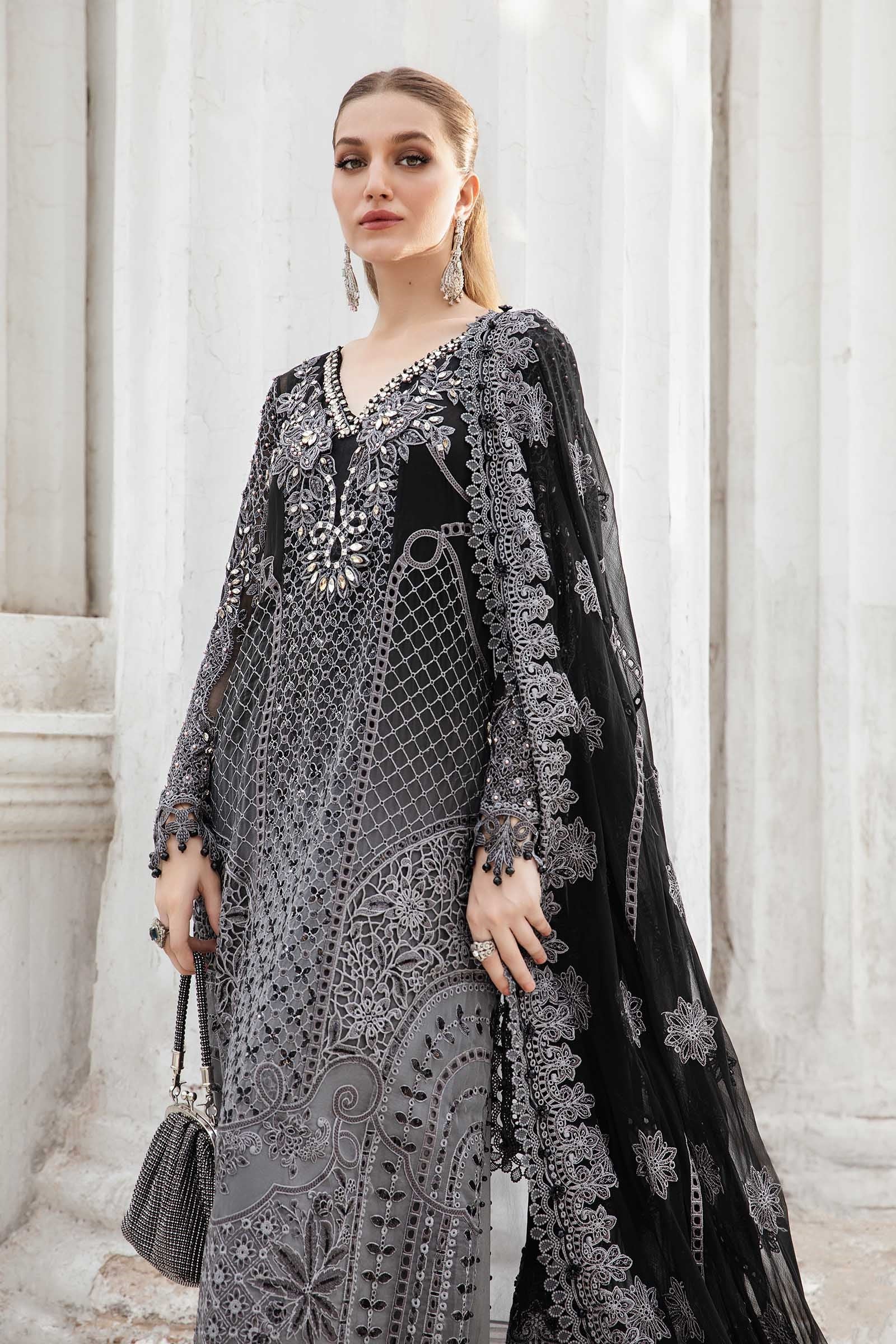 Maria.B Unstitched Embroidered Chiffon Suit 3 Pcs | MPC-24-101