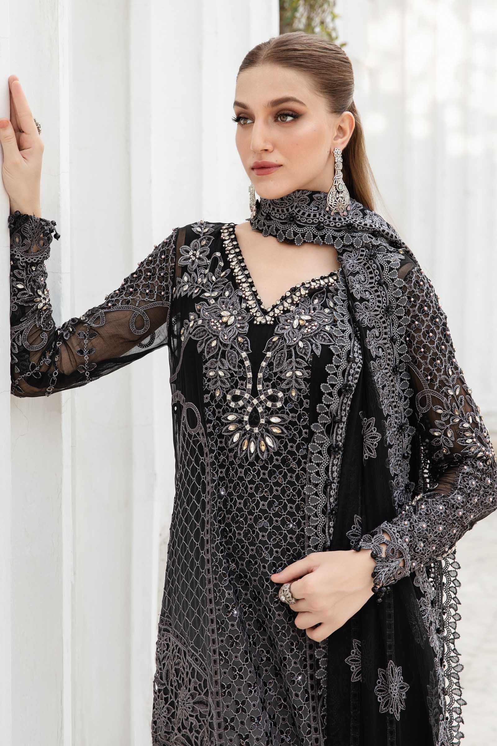 Maria.B Unstitched Embroidered Chiffon Suit 3 Pcs | MPC-24-101
