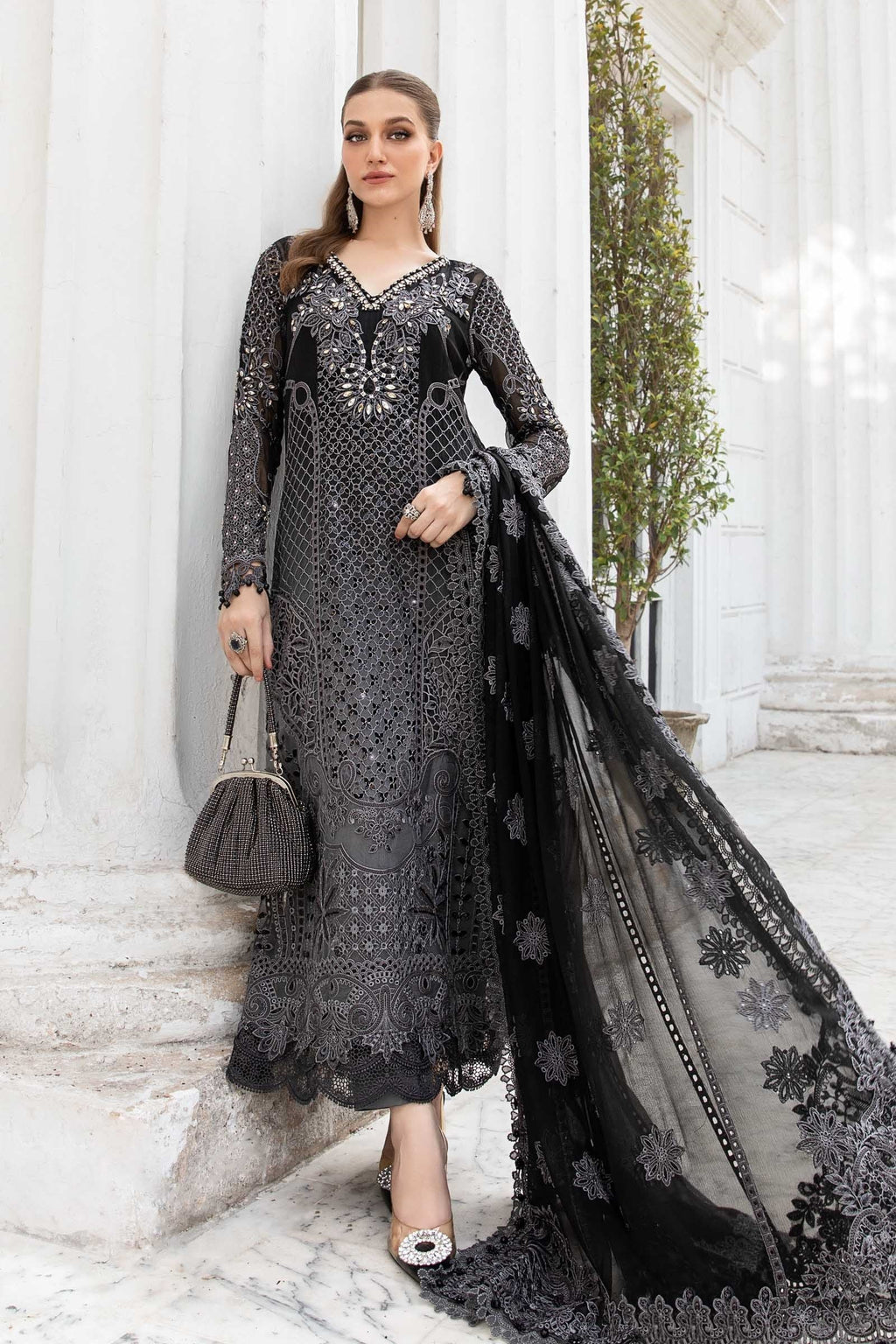 Maria.B Unstitched Embroidered Chiffon Suit 3 Pcs | MPC-24-101