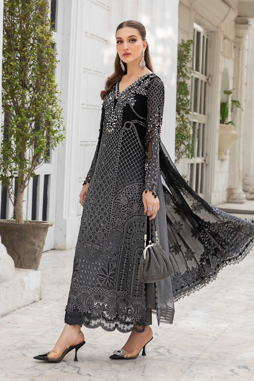 Maria.B Unstitched Embroidered Chiffon Suit 3 Pcs | MPC-24-101