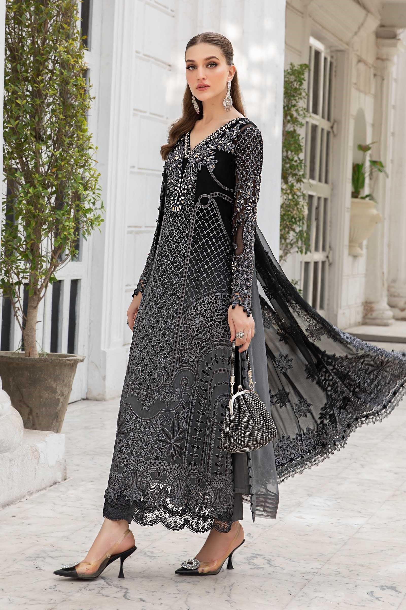 Maria.B Unstitched Embroidered Chiffon Suit 3 Pcs | MPC-24-101