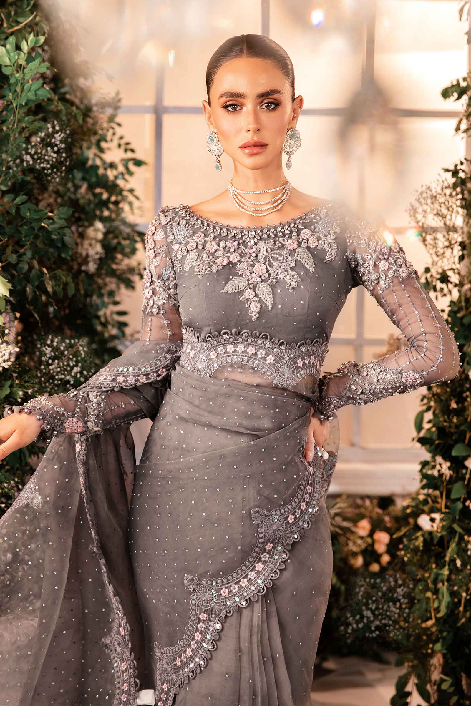 Maria.B Organza Embroidered Unstitched Saree BD-2902 Wedding Collection