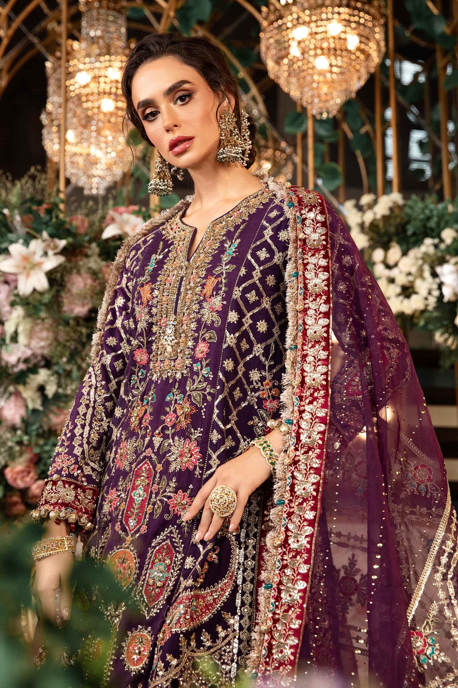 Maria.B Luxury Embroidered Raw Silk Unstitched 3 Piece Suit BD-2903