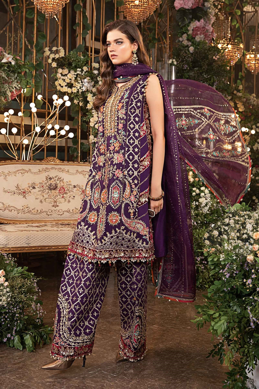 Maria.B Luxury Embroidered Raw Silk Unstitched 3 Piece Suit BD-2903