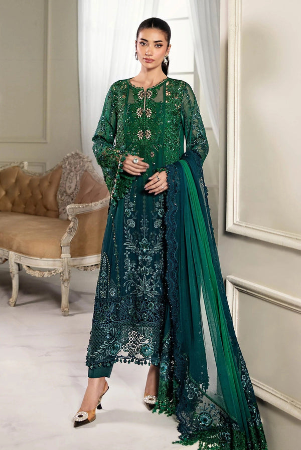 Maria.B Luxury Chiffon Embroidered Unstitched 3 Piece - MPC-25-106-Emerald Green