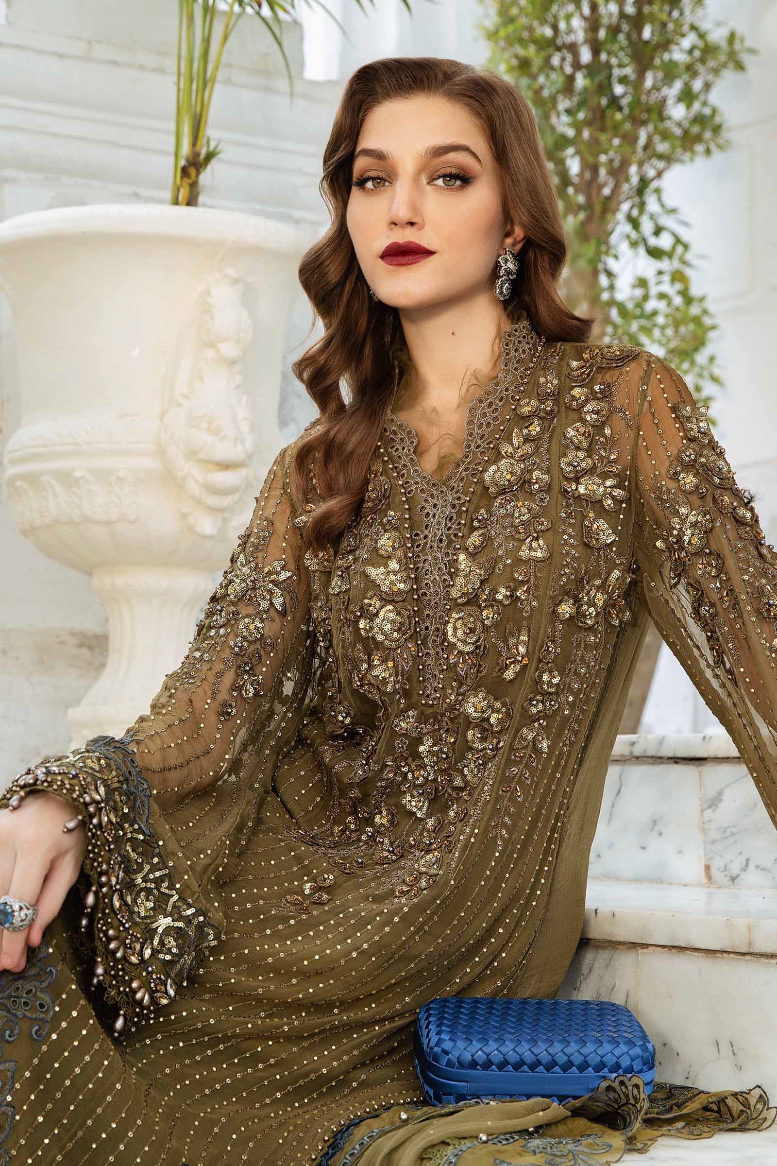 Maria.B 3 Pcs Unstitched Embroidered Pure Chiffon Suit | MPC-24-108