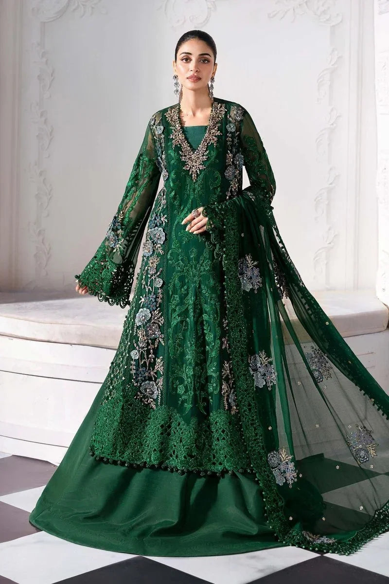 Maria.B Mbroidered 3 Piece Embroidered Unstitched Pure Chiffon Suit BD - 3008 - 3 Pieces pure Chiffon - Zainabjees