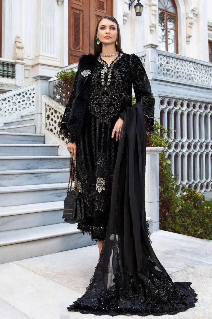 Maria.B Luxury Velvet Collection 3 Pieces Unstitched Black & Gold D - 1 - 3 pieces Velvet - Zainabjees