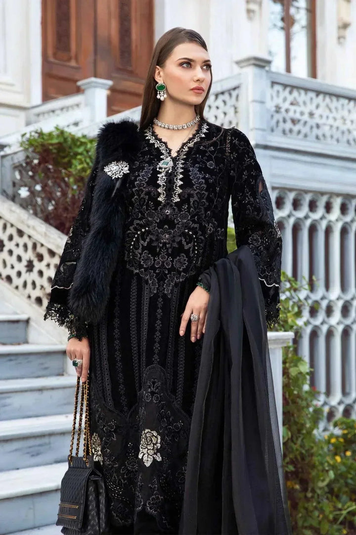 Maria.B Luxury Velvet Collection 3 Pieces Unstitched Black & Gold D - 1 - 3 pieces Velvet - Zainabjees