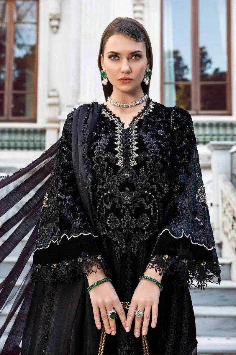 Maria.B Luxury Velvet Collection 3 Pieces Unstitched Black & Gold D - 1 - 3 pieces Velvet - Zainabjees