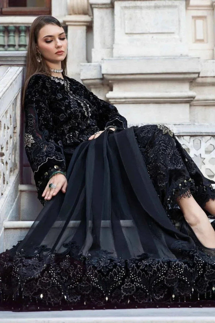Maria.B Luxury Velvet Collection 3 Pieces Unstitched Black & Gold D - 1 - 3 pieces Velvet - Zainabjees