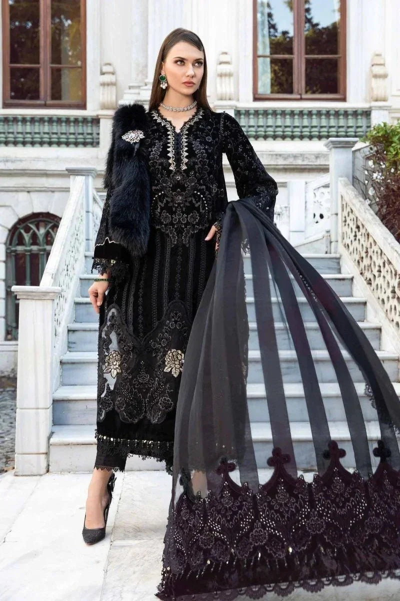 Maria.B Luxury Velvet Collection 3 Pieces Unstitched Black & Gold D - 1 - 3 pieces Velvet - Zainabjees