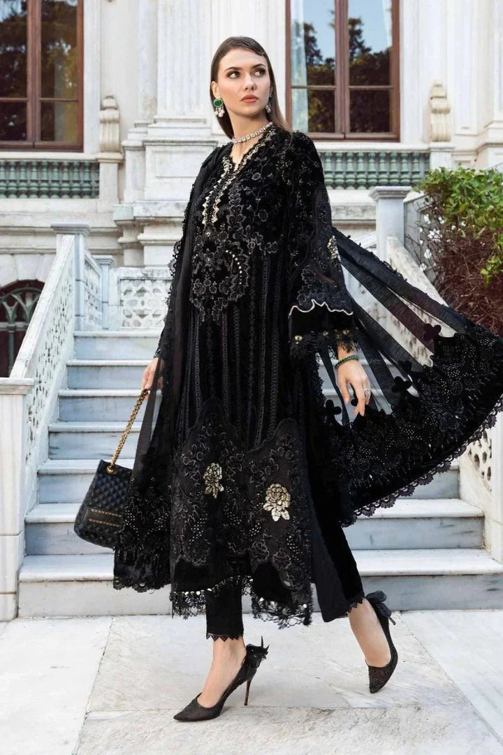 Maria.B Luxury Velvet Collection 3 Pieces Unstitched Black & Gold D - 1 - 3 pieces Velvet - Zainabjees