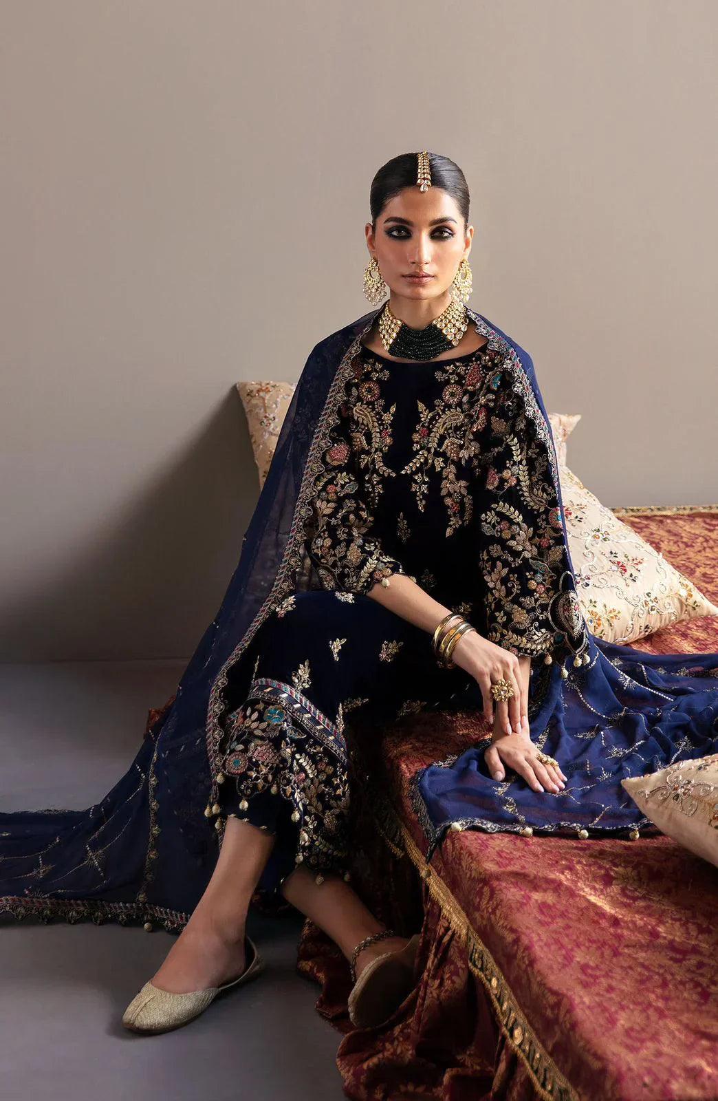 Emaan Adeel Makhmal Embroidered Velvet 3Pc Unstitched Suit MK-03 FALAK