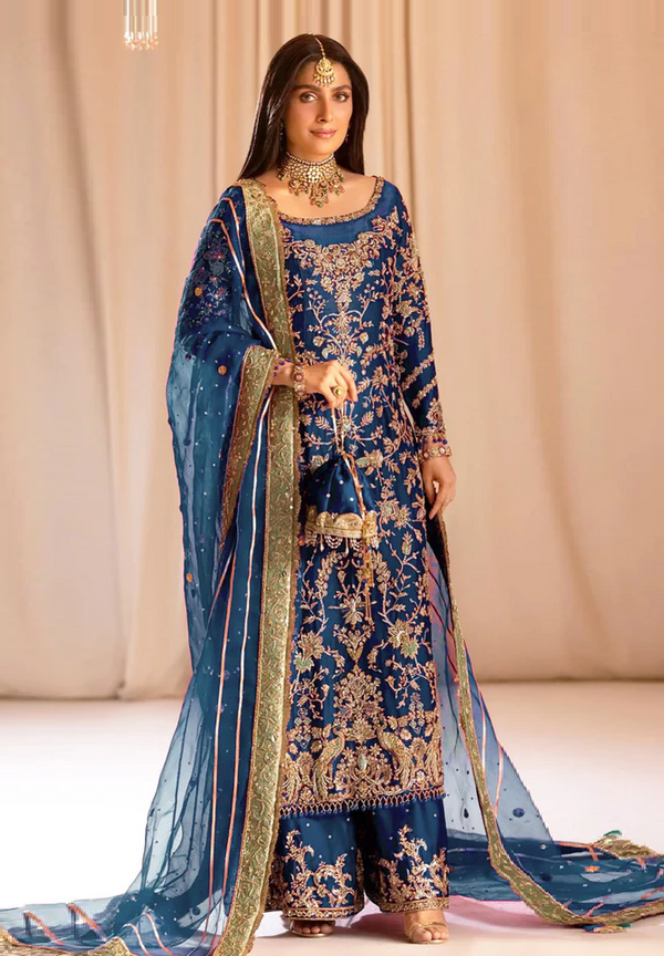 Tabya New Arrival Wedding Collection Hand Embroidered Raw Silk Unstitched TABEER ZINC