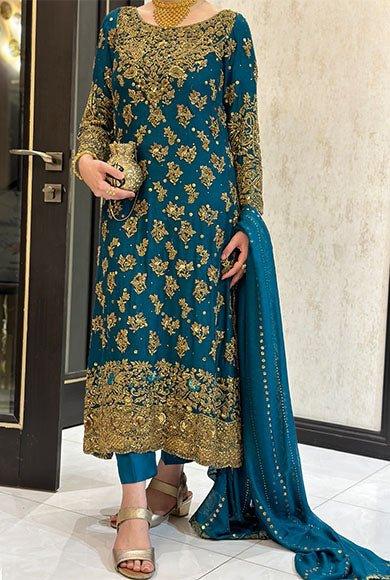 Haris Shakeel Premium Brides Pure Chiffon Unstitched 3 Piece Faushia - 3 Pieces pure Chiffon - Zainabjees