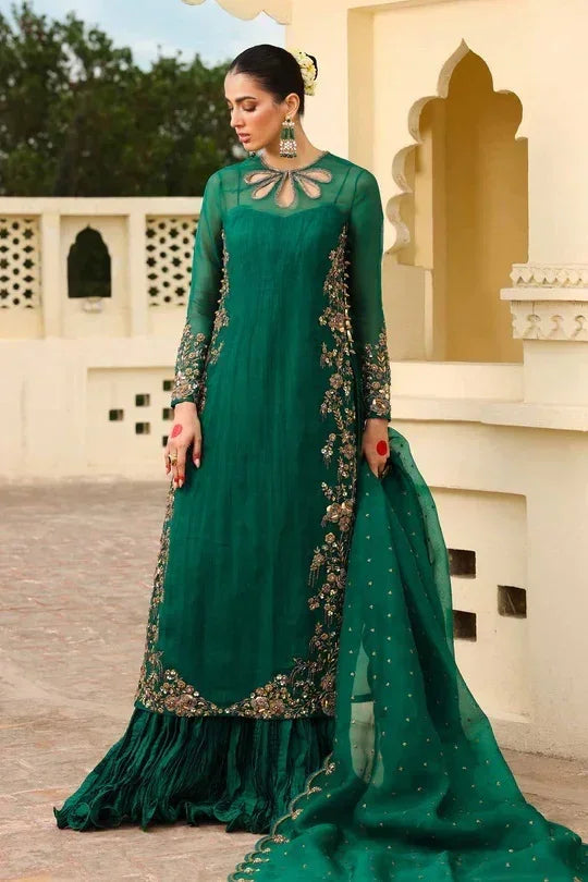 Maria.B Luxury Organza Embroidered 3 Piece Unstitched Zamrood Ara