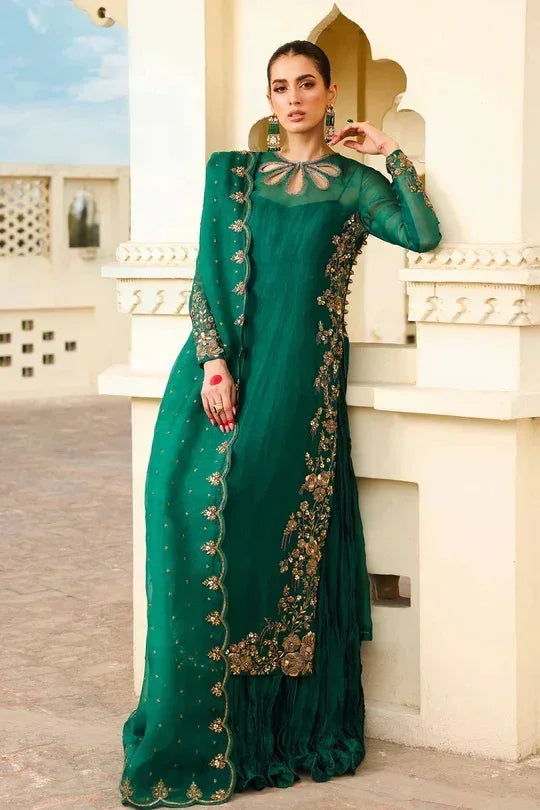 Maria.B Luxury Organza Embroidered 3 Piece Unstitched Zamrood Ara