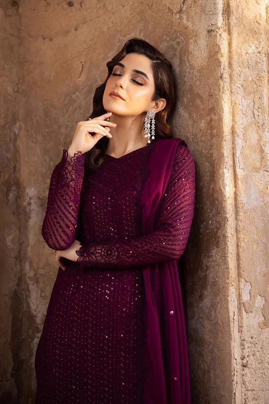 Azure Luxury Embroidered Chiffon Unstitched Collection GARNET MAJESTY - 3 pieces chiffon - Zainabjees