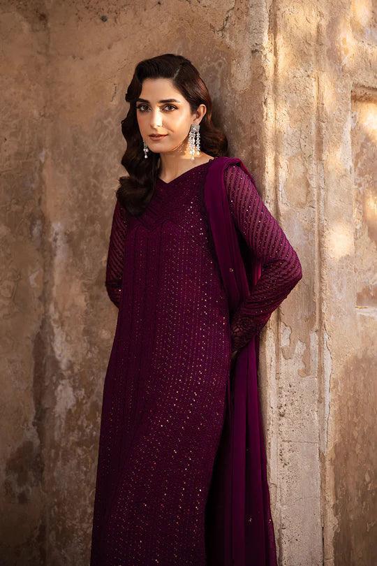 Azure Luxury Embroidered Chiffon Unstitched Collection GARNET MAJESTY - 3 pieces chiffon - Zainabjees