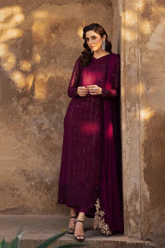 Azure Luxury Embroidered Chiffon Unstitched Collection GARNET MAJESTY - 3 pieces chiffon - Zainabjees