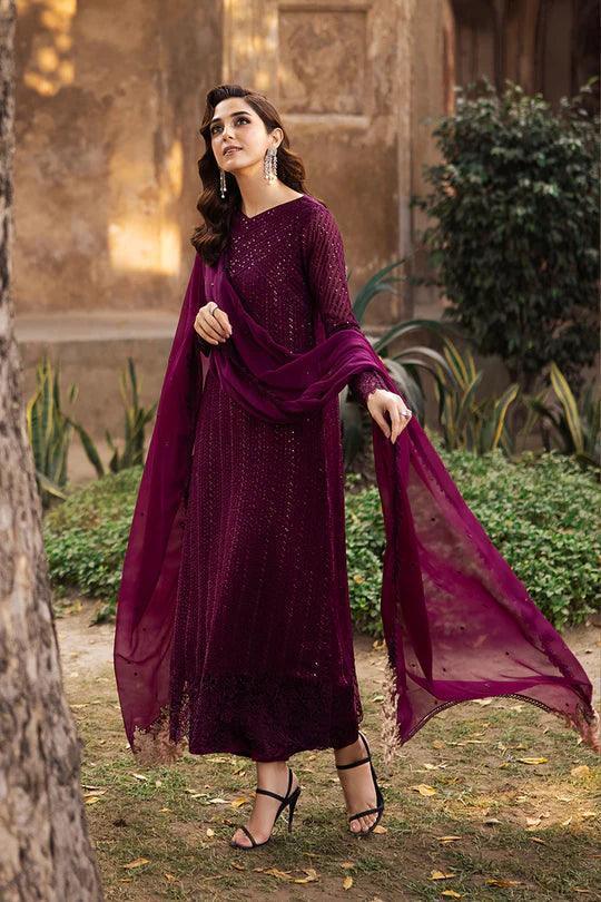 Azure Luxury Embroidered Chiffon Unstitched Collection GARNET MAJESTY - 3 pieces chiffon - Zainabjees
