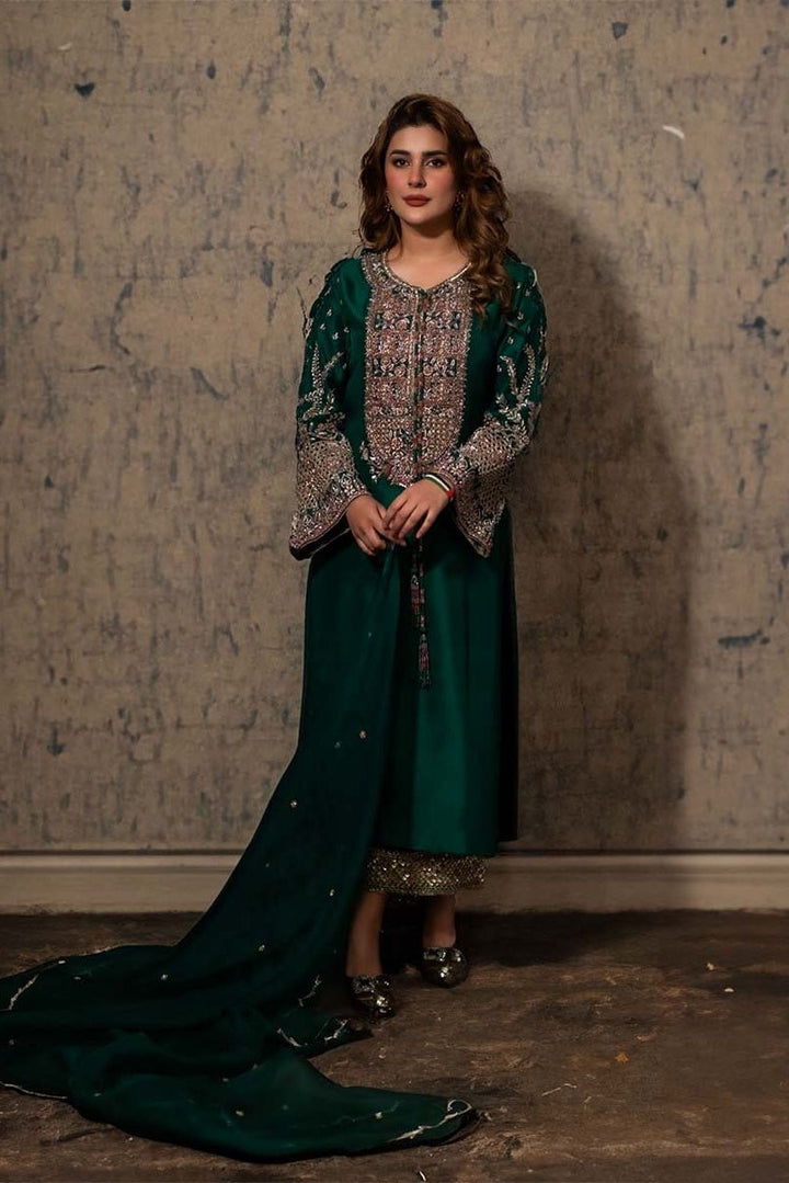 Hijab Hand Made Wedding Festive Luxury Raw Silk Unstitched KUBRA - 3 Pieces Lawn - Zainabjees