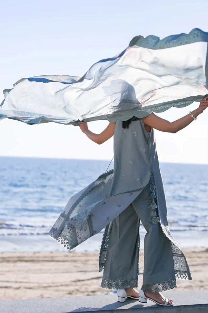 Zaib Sona 1 Ocean Mist Embroidered Lawn 3 Piece Unstitched - 3 Pieces Lawn - Zainabjees