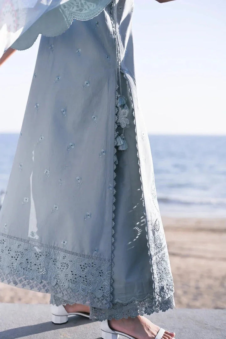 Zaib Sona 1 Ocean Mist Embroidered Lawn 3 Piece Unstitched - 3 Pieces Lawn - Zainabjees