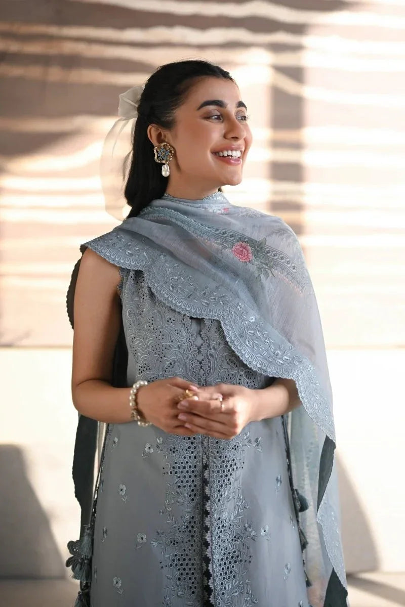 Zaib Sona 1 Ocean Mist Embroidered Lawn 3 Piece Unstitched - 3 Pieces Lawn - Zainabjees