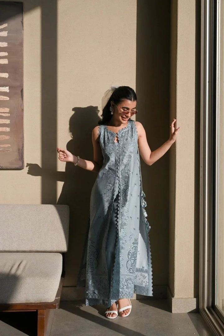 Zaib Sona 1 Ocean Mist Embroidered Lawn 3 Piece Unstitched - 3 Pieces Lawn - Zainabjees