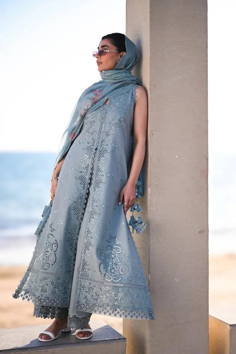 Zaib Sona 1 Ocean Mist Embroidered Lawn 3 Piece Unstitched - 3 Pieces Lawn - Zainabjees