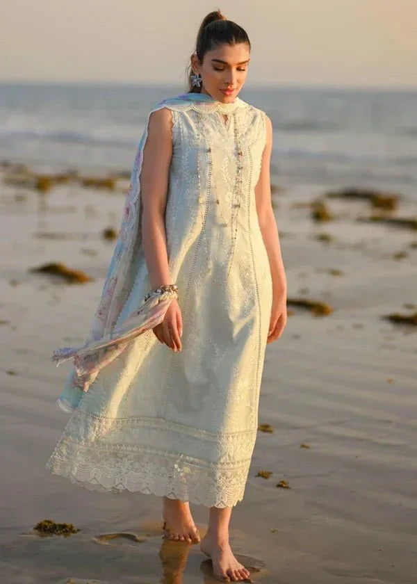 Zaib By Nimsay Luxury Embroidered Chiken Kari Lawn Unstitched 3 Piece Sky Blue - 3 Pieces Lawn - Zainabjees